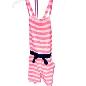Hanna Andersson Pink White Striped Terry Cloth Romper Size 10 Beachy‎ Vacation